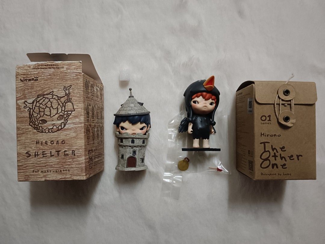 POP MART Hirono The Other One & Shelter Series Figures (Category: Toys & Games) located in Petaling Jaya. Submitted by lxmon8 (Listing ID 1452261460, Image 1). Description: - Price can nego. Take both = RM80 - Only took them both out once each. - Selling 2 Hirono figures from POP MART [Shelter (Fort) & The Other One (The Crow) series] - Both figures come with original boxes. - All original accessories are included except the card for Fort. - Slig