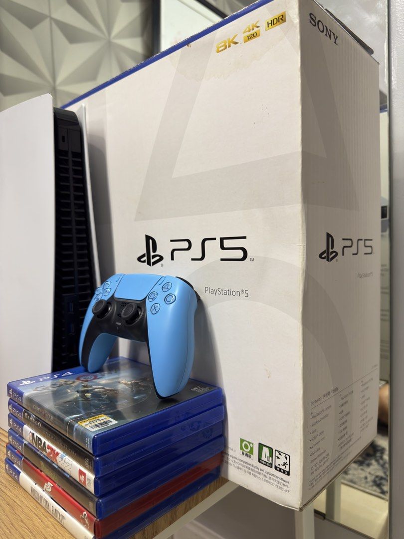 PS5 Phat 825gb with 2 controllers and 6 PS4 games + box (Category: PlayStation) located in Pasig City. Submitted by robbiseraphin (Listing ID 1452317700, Image 3). Description: 🎮 Selling: PS5 Phat 825gb Disc version with 2 dualsense controllers and 6 PS4 games + box ✅ Inclusives: - PS5 Phat 825gb (never been opened or repaired) - latest firmware - 2 dualsense controllers (white and light blue) - 6 PS4 games (can swap for other ps4 games na avail