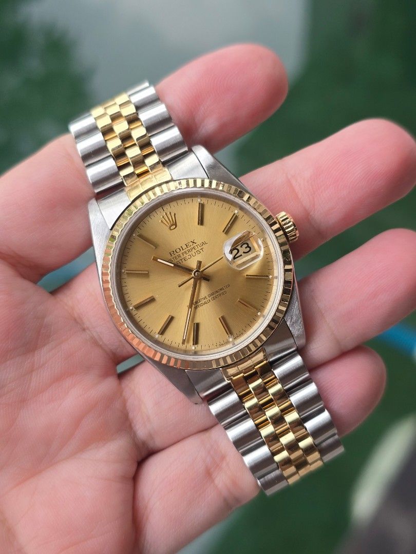 Rolex Datejust 36mm Champagne (Category: Luxury Watches) located in Caloocan City. Submitted by sherardwng (Listing ID 1452106267, Image 1). Description: - Classic Rolex Datejust 36mm 16233 reference - Two-tone stainless steel and 18k gold construction - Champagne dial with date window - Reliable automatic movement - Comfortable Jubilee bracelet with folding clasp - An iconic and timeless timepiece - Ready for a new owner.