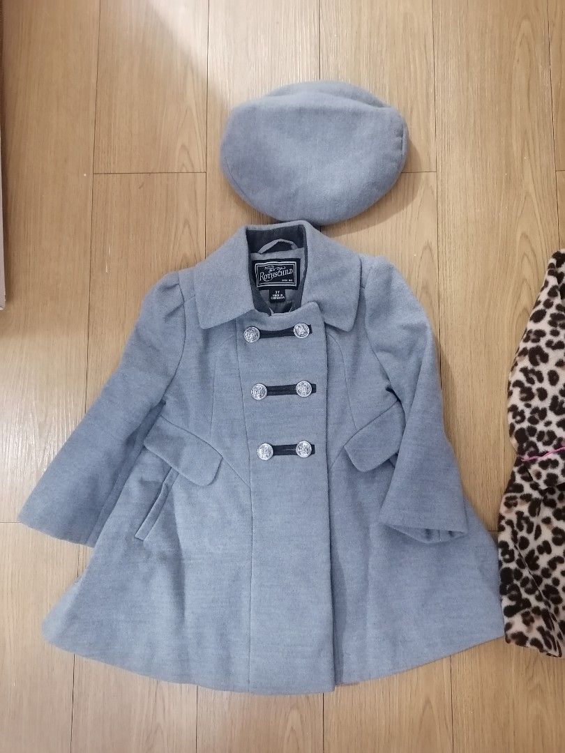 Rothschild & 24M Leopard Print Coat Set with Hats (Category: Babies & Kids Fashion) located in Pasig City. Submitted by ramsl (Listing ID 1452267100, Image 2). Description: Take both for 600 free delivery thru gogoexpress - Two adorable little girl's coats with matching hats. - Light grayRothschild wool-blend coat, size 3T. Features double-breasted buttons and a flared hem. Unused. - Fun leopard print fleece coat, size 24 months. Adorned with pin