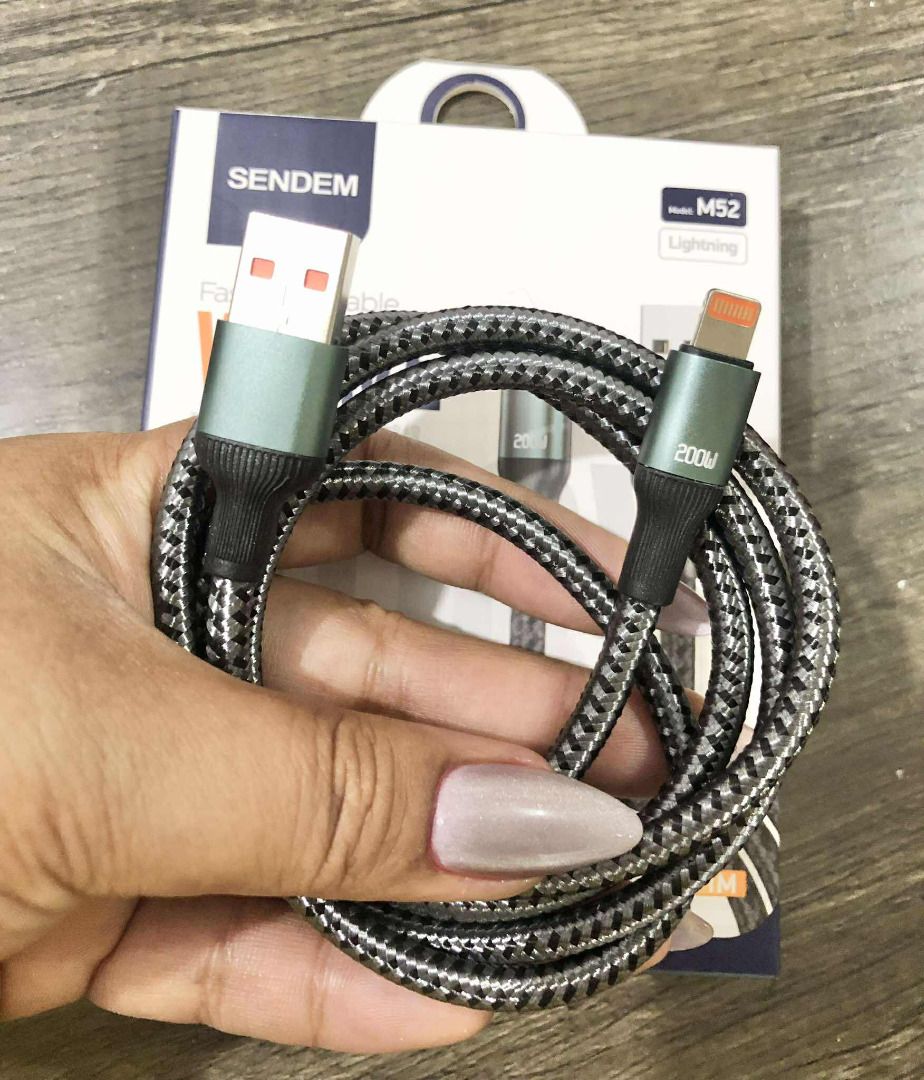 SENDEM M52 WEAVE Fast Data Cable 200W (Micro, Type-C & Lightning) (Category: Cables & Adaptors) located in Mandaue City. Submitted by marj-legitseller (Listing ID 1452226309, Image 3). Description: - SENDEM M52 WEAVE Fast Data Cable - Supports up to 200W charging for super quick power-ups - Enables fast data transfer - Durable braided cable for long-lasting use - Available in Micro USB and Type-C connectors - Ideal for charging phones and other d