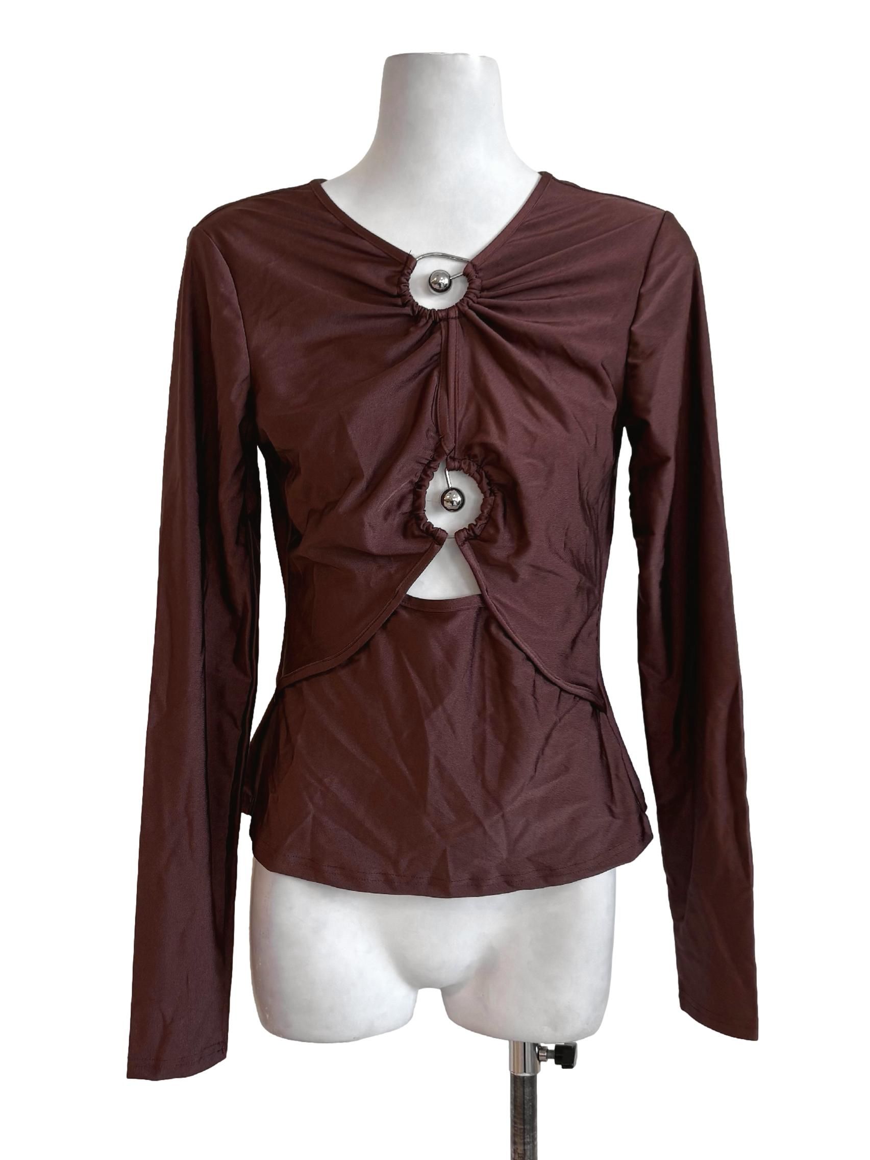 Shein Hickory Brown Silver Ring Top (Category: Other Tops) located in Kuala Lumpur. Submitted by refashmy (Listing ID 1452177877, Image 1). Description: [Brand] Shein [Description] Stretchable Material No Buttons No Pockets 82% Polyamide 18% Elastane [Measurements] Size S PTP - 15'' Waist - '' Length - 21'' [Condition] New with Tags Please allow 0.5-1 inch difference in our given measurements. Any variance within this range may not be considered 