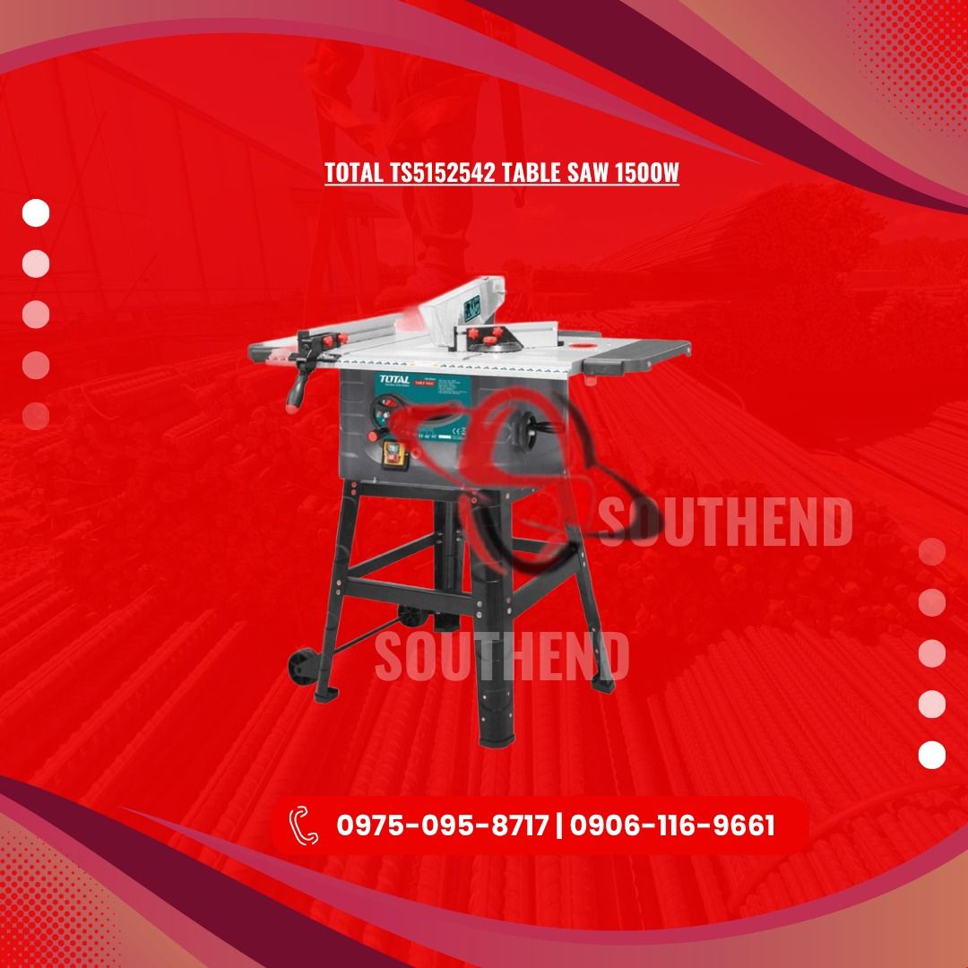 TOTAL TS5152542 TABLE SAW 1500W (Category: Home Improvement Tools & Accessories) located in Caloocan City. Submitted by jepoy_southendconstruction (Listing ID 1452128184, Image 1). Description: 𝕆ℕ 𝕊𝕋𝕆ℂ𝕂 – ℍ𝕚𝕘𝕙-ℚ𝕦𝕒𝕝𝕚𝕥𝕪 𝕀𝕟𝕕𝕦𝕤𝕥𝕣𝕚𝕒𝕝 & ℂ𝕠𝕟𝕤𝕥𝕣𝕦𝕔𝕥𝕚𝕠𝕟 𝕄𝕒𝕥𝕖𝕣𝕚𝕒𝕝𝕤 𝕃𝕠𝕠𝕜𝕚𝕟𝕘 𝕗𝕠𝕣 𝕢𝕦𝕒𝕝𝕚𝕥𝕪 𝕔𝕠𝕟𝕤𝕥𝕣𝕦𝕔𝕥𝕚𝕠𝕟 𝕒𝕟𝕕 𝕙𝕒𝕣𝕕𝕨𝕒𝕣𝕖 𝕞𝕒𝕥𝕖𝕣𝕚𝕒𝕝𝕤? 𝕎𝕖 𝕤𝕦𝕡𝕡𝕝𝕪 𝕒 𝕨𝕚𝕕𝕖 𝕣𝕒𝕟𝕘𝕖 𝕠𝕗 