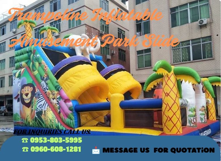 Trampoline Inflatable Amusement Park Slide (Category: Infant Playtime) located in Caloocan City. Submitted by acergollem65014 (Listing ID 1452128951, Image 1). Description: 🍀Dimension (L*W*H):12*6*6.8m/ 39.4*19.7*22.3ft 🍀MEA. (CBM): 2.20 🍀G.W. (KGS): 375 🍀Jungle Animal Theme Playground. 18oz PVC tarp. Certificated. Technology: with reinforcement. HD Printing with Protection Coating. .