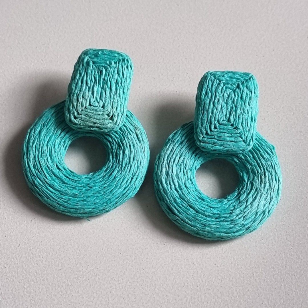 Turquoise Handmade Woven Round Earrings (Category: Earrings) located in Pasig City. Submitted by lesmitch (Listing ID 1445098768, Image 2). Description: ~ Check all photos for the item's actual condition and measurements ~ Payment is via gcash, pay maya or bdo ~ Shipping is via lalamove, grab, j&t or you can book your own preferred courier ~ There could be a slight difference in color due to lighting conditions. Please manage expectations ~ Messa