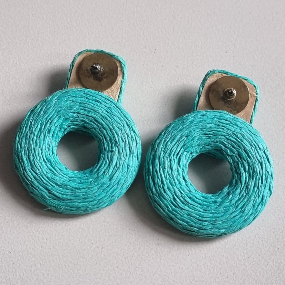 Turquoise Handmade Woven Round Earrings (Category: Earrings) located in Pasig City. Submitted by lesmitch (Listing ID 1445098768, Image 3). Description: ~ Check all photos for the item's actual condition and measurements ~ Payment is via gcash, pay maya or bdo ~ Shipping is via lalamove, grab, j&t or you can book your own preferred courier ~ There could be a slight difference in color due to lighting conditions. Please manage expectations ~ Messa