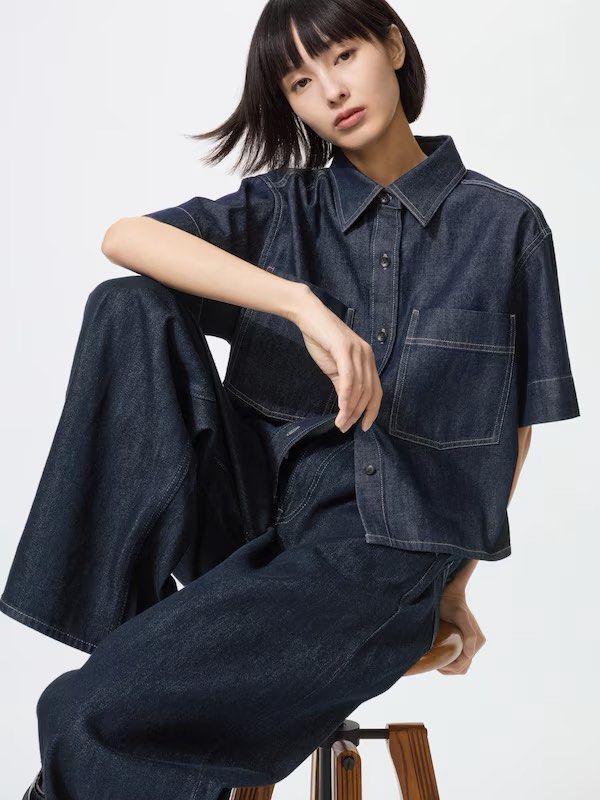 Uniqlo Denim Boxy Shirt (Category: Shirts) located in Pasig City. Submitted by closetmaxxing (Listing ID 1452246944, Image 1). Description: BNWOT Fitted only Medium.
