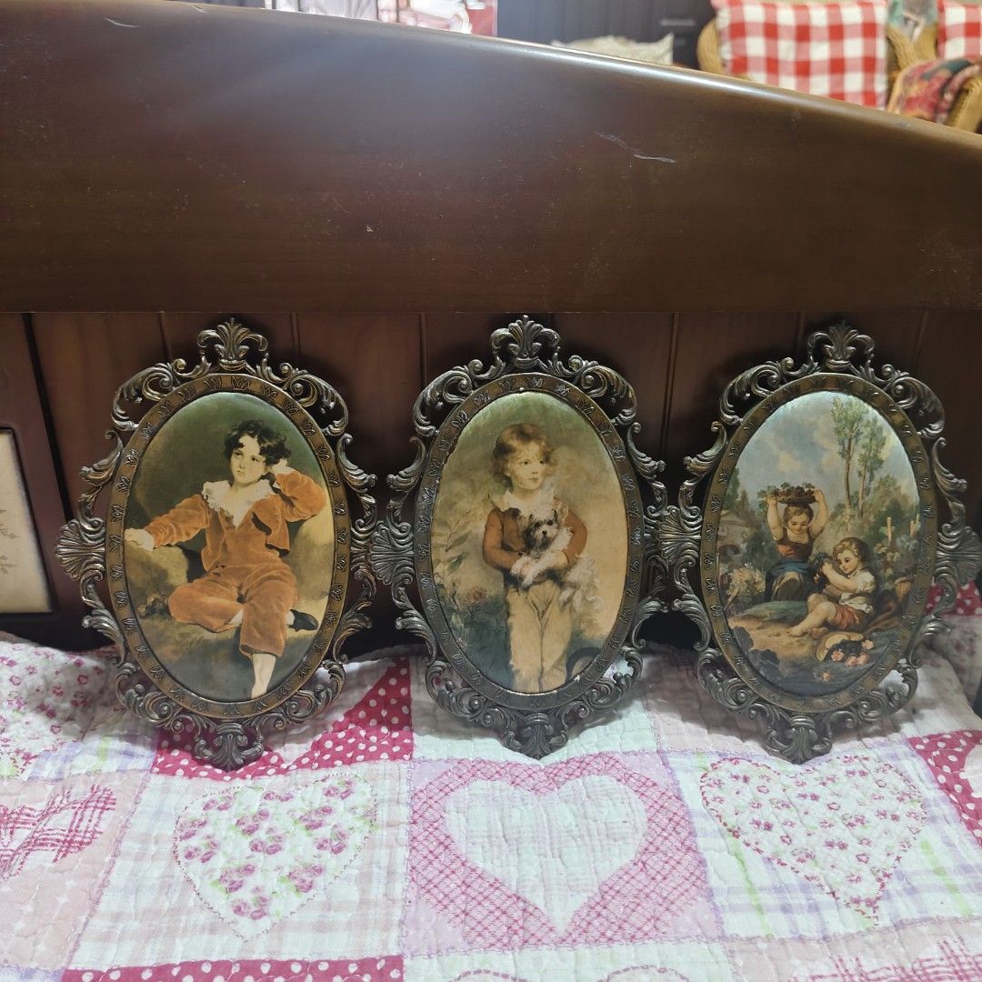 vintage Italian-made wall art pieces feature ornate brass rococo frames with silk prints Set of 3 , 20cm Each (Category: Vintage Collectibles) located in Shah Alam. Submitted by fishnchips06 (Listing ID 1452241535, Image 1). Description: .