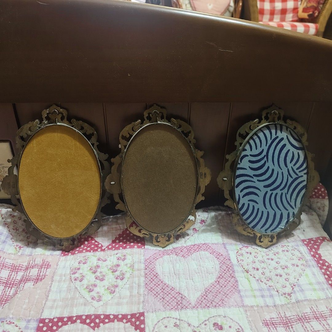 vintage Italian-made wall art pieces feature ornate brass rococo frames with silk prints Set of 3 , 20cm Each (Category: Vintage Collectibles) located in Shah Alam. Submitted by fishnchips06 (Listing ID 1452241535, Image 2). Description: .