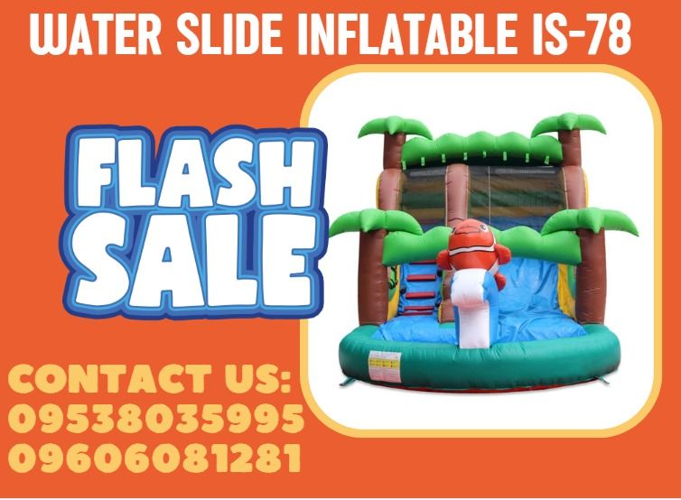 water slide inflatable IS-78 (Category: Infant Playtime) located in Caloocan City. Submitted by gracemonle62168 (Listing ID 1452128157, Image 1). Description: 🍀SIZE: "9*4*5m 🍀MATERIAL:0.55mmPlato PVC 🍀WEIGHT (KG): 175 🍀PACKING SIZE (CM):125*100*100 .