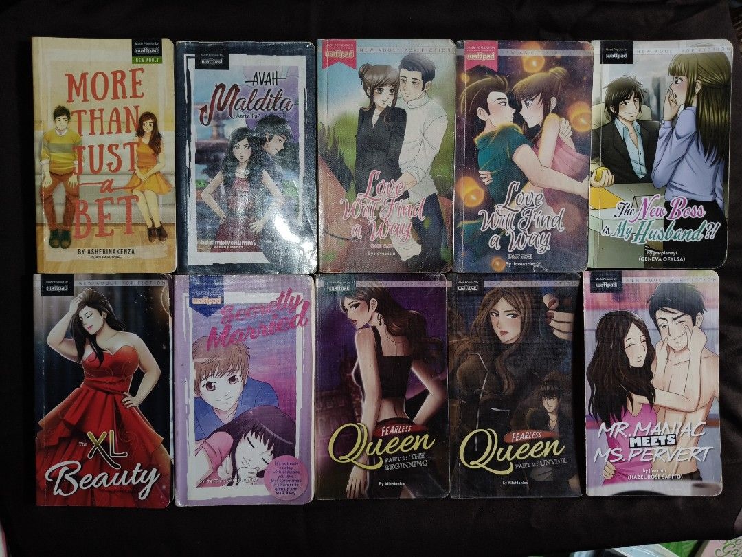 Wattpad Romance Books - Various Authors (Category: Storybooks) located in Quezon City. Submitted by delidessyyy (Listing ID 1452130319, Image 2). Description: If per piece, the price varies. If bundle, you may get it for 1000 php instead of 1250 php. - Bundle of 25 Wattpad romance novels. - Perfect for fans of Wattpad romance. - Includes popular titles like: - Clash of the Campus Royalties - Battle Between The Mind - A Love Like In Time - The Oth