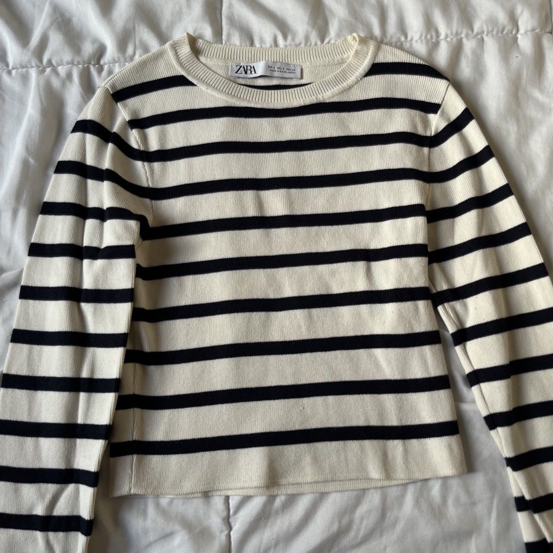 Zara Knit Stripe Top (Category: Longsleeves) located in Davao. Submitted by byeooool (Listing ID 1452215757, Image 2). Description: - only used once - bought from zara online - no flaws at all, thick and high quality fabric. super nice fit. - small on tag rfs: not my style anymore.