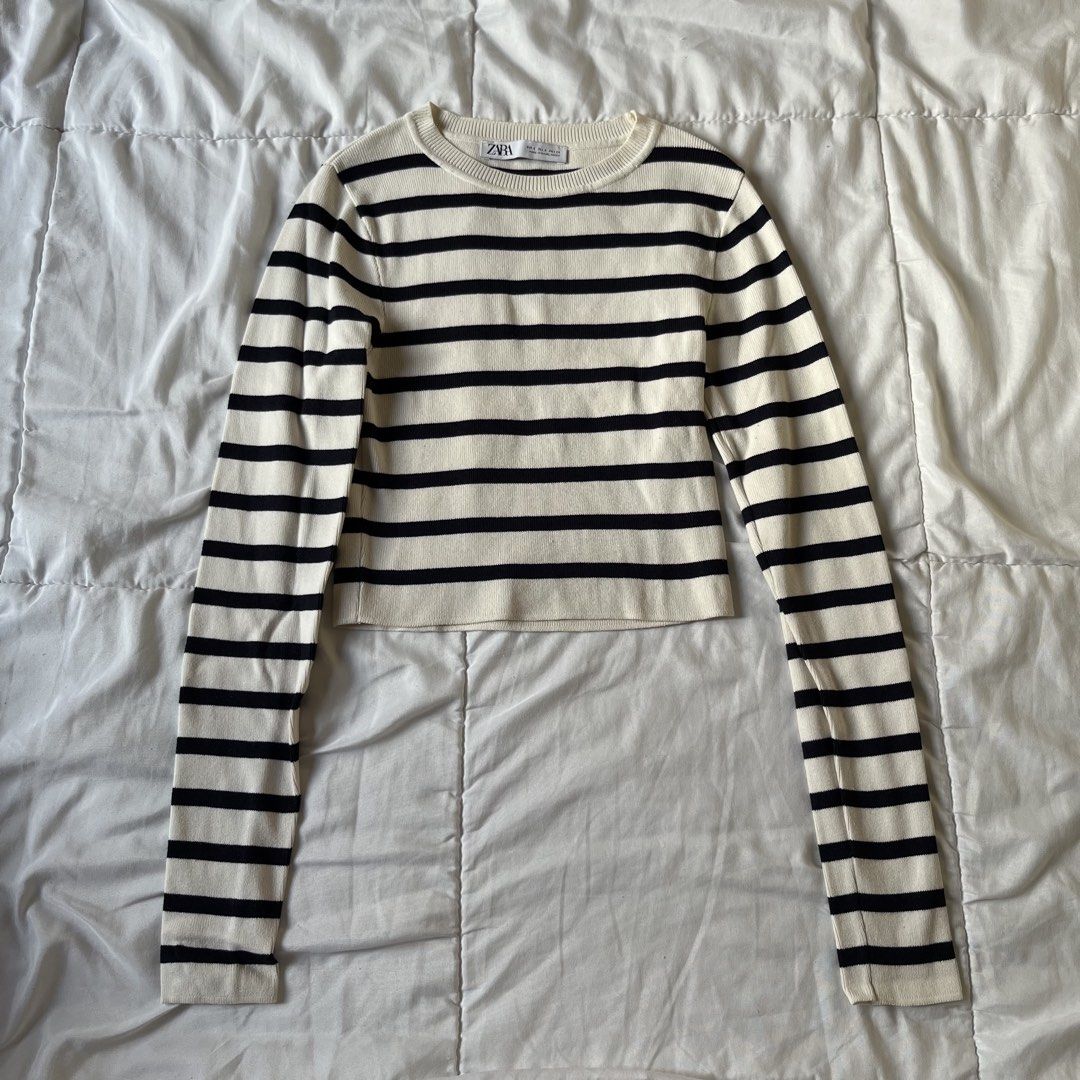 Zara Knit Stripe Top (Category: Longsleeves) located in Davao. Submitted by byeooool (Listing ID 1452215757, Image 1). Description: - only used once - bought from zara online - no flaws at all, thick and high quality fabric. super nice fit. - small on tag rfs: not my style anymore.