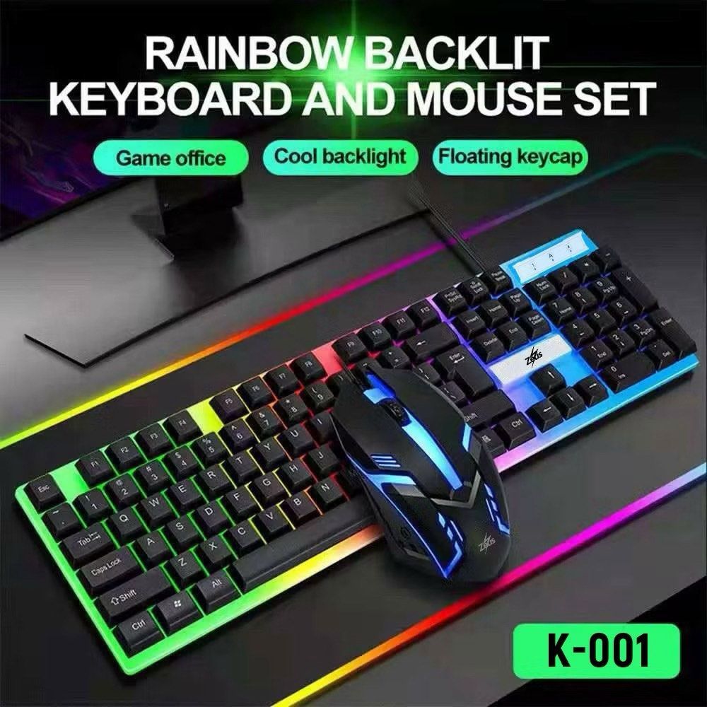 Zeus K-001 Rainbow Backlit Gaming Keyboard and Mouse Set (Category: Computer Keyboard) located in Meycauayan. Submitted by jamclos.et (Listing ID 1452213839, Image 1). Description: - Rainbow backlit keyboard and mouse set (Model K-001) - Ideal for gaming or office use - Features cool backlight effects - Floating keycaps for a sleek look - Simple plug and play USB connection - Enhance your setup with this combo.