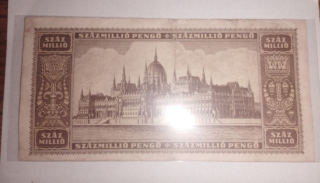 Hungary-100 Million Pengo (1946) (Category: Currency) located in Baguio. Submitted by maximum_carnage (Listing ID 1452456373, Image 2). Description: - Collectible 100 Million Pengo banknote - Origin: Hungary, dated 1946 - Features: Magyar Nemzeti Bank (front), Hungarian Parliament Building (reverse) - A unique piece of historical currency.