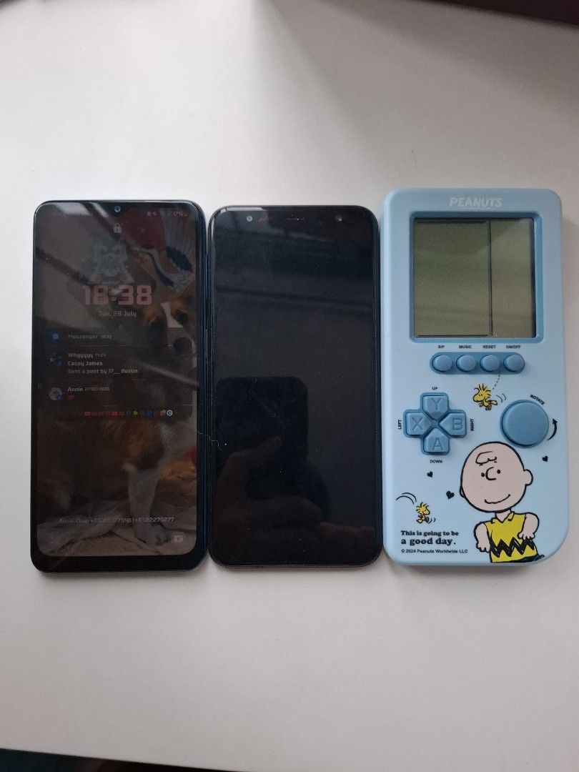 Assorted Items (Category: Everything Else) located in Singapore. Submitted by mjtsai1 (Listing ID 1452427753, Image 1). Description: Device on the left: - Samsung Galaxy A32 5G - Colour: Awesome Blue - Features: Headphone jack, USB-C port - Reason for selling: Upgraded to a new phone -Storage 128GB -SCREEN HAS BEEN WATER DAMAGED TAKE NOTE Device in the middle: -Samsung Galaxy J4+ -Colour: Black -Storage 32GB -Micro USB port Device on the right: H