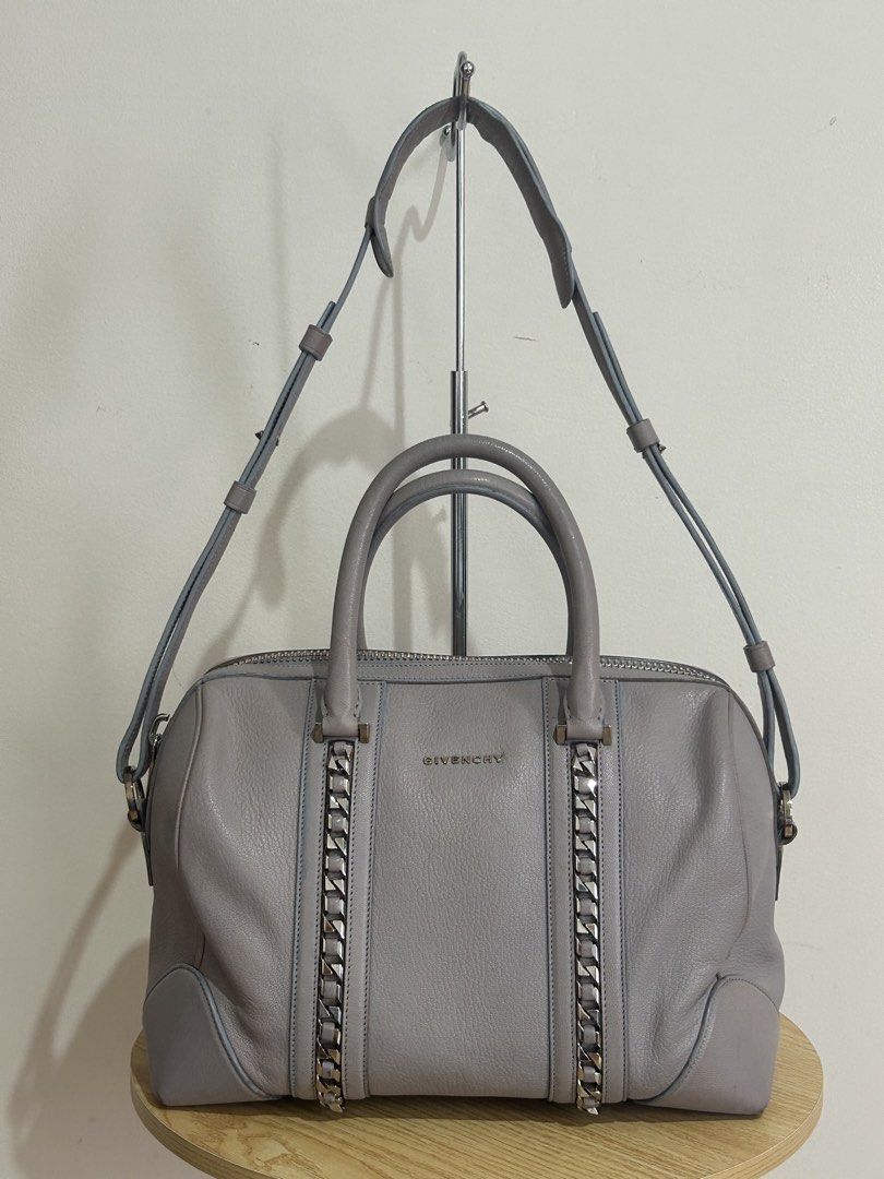 Authentic GIVENCHY LUCREZIA Medium 2-way Bag RECOLORED (Category: Luxury Bags & Wallets) located in Las Pinas. Submitted by jc_closet (Listing ID 1452413511, Image 1). Description: 💯 Authentic or Money Back Condition : 8/10 Clean Interior Flaw : Recolored Body of bag, Handles and Strap gum lining. Rubs on all corners Bawal po sa Maselan!!! Color : Gray with Chain Detail Dimensions and Features Length: 12.75 in (32.5 cm) Width/Depth: 7 to 8 in (1