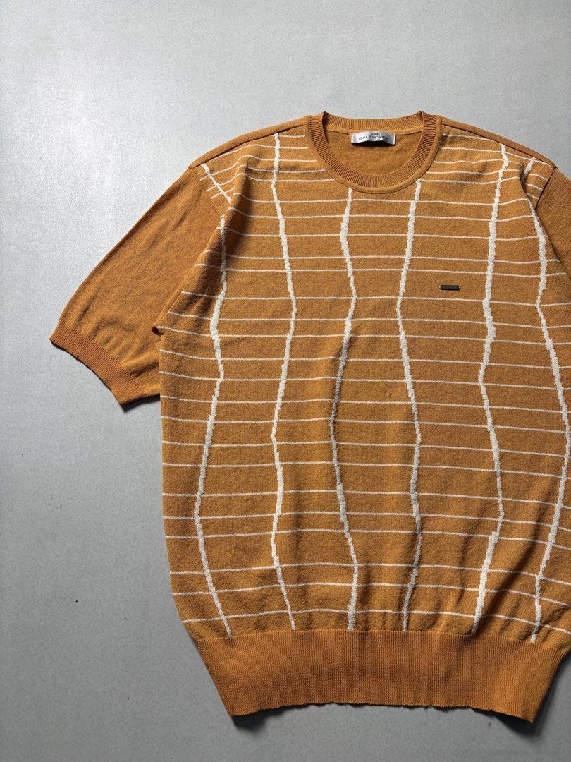 BALENCIAGA KNITWEAR (Category: Coats, Jackets and Outerwear) located in Davao. Submitted by ye_omari (Listing ID 1452362493, Image 3). Description: BALENCIAGA MUSTARD KNITTED SHORT SLEEVE SWEATER Size - L Width - 21in Length - 27in Condition - 9/10 Color rate - 9/10 issue: none Mine: ₱ 1500.