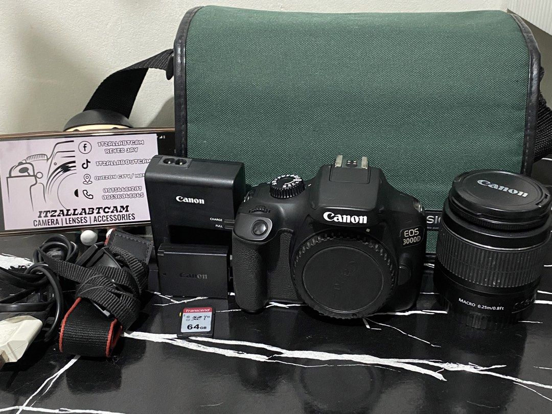 Canon 3000D Lighweight Wifi Connected Complete Set (Category: Cameras) located in Manila. Submitted by itzallabtcam (Listing ID 1452501252, Image 3). Description: LATEST PICK UP Canon 3000D Complete Set Wifi connected Kumpleto na gagamitin nalang Magaan Condition: No issue All functions working Buttons working Flash working Autofocus working Manual focus working No errors Clear screen no vignette Wifi working All goods Mint condition Inclusions: 