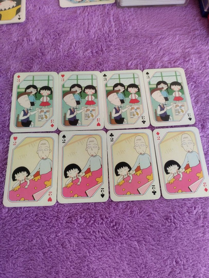 Chibi Maruko Chan Playing Cards Set (Category: Board Games & Puzzles) located in Davao. Submitted by mengsmixitems (Listing ID 1452341942, Image 2). Description: - Set of Chibi Maruko Chan playing cards - Features various characters from the anime - Includes Jacks, Tens, Aces, and other standard card ranks - Perfect for fans of the show - Comes with a clear plastic case - Please note: Some cards are duplicates.