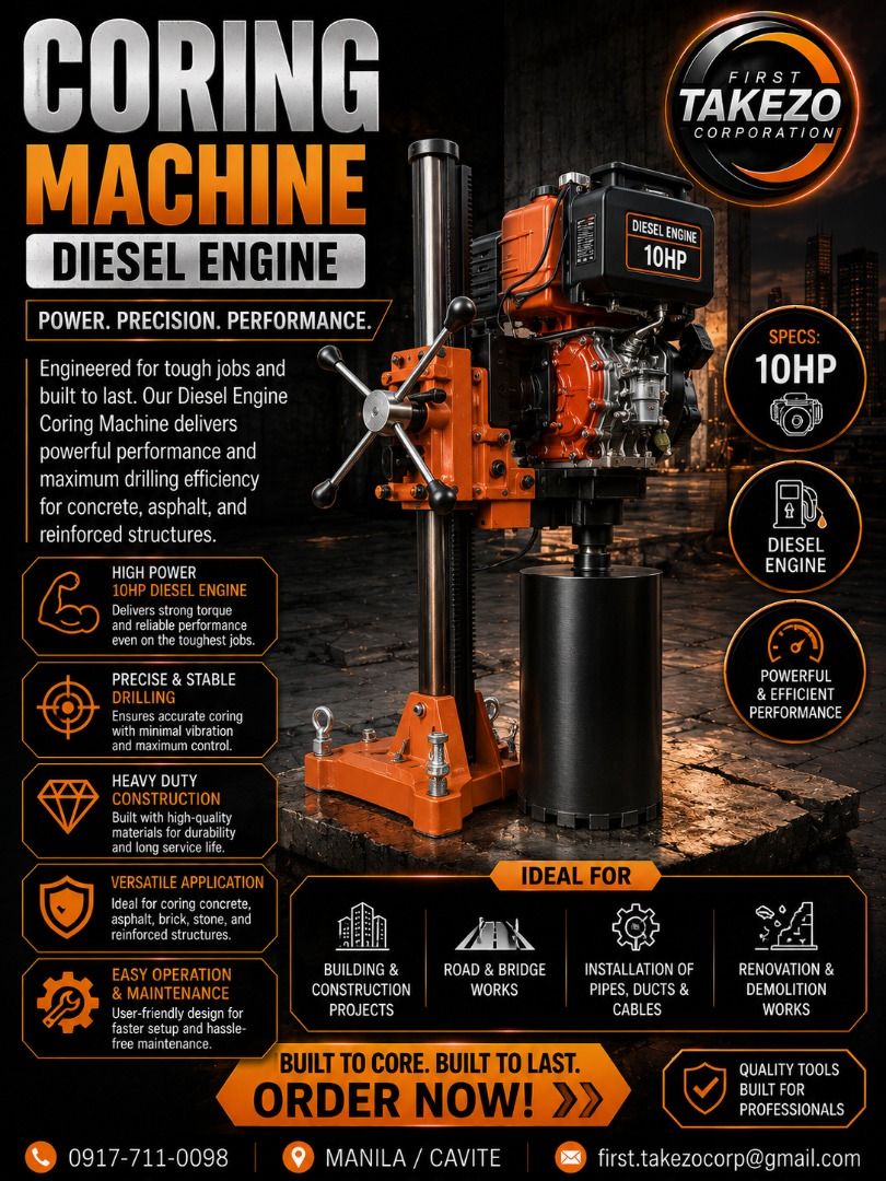 Coring Machine Diesel Engine (Category: Construction Tools & Equipment) located in Caloocan City. Submitted by zenphoenix.0b9dcc (Listing ID 1452379475, Image 1). Description: Specs: 10hp.