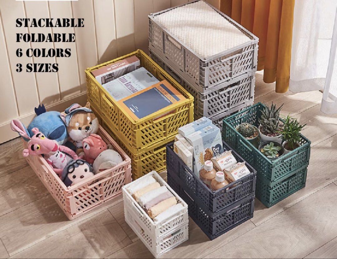 Crate Stackable Foldable Storage Basket (Category: Storage Boxes & Baskets) located in Singapore. Submitted by vivv6623 (Listing ID 1452330325, Image 3). Description: 2 pcs, white..