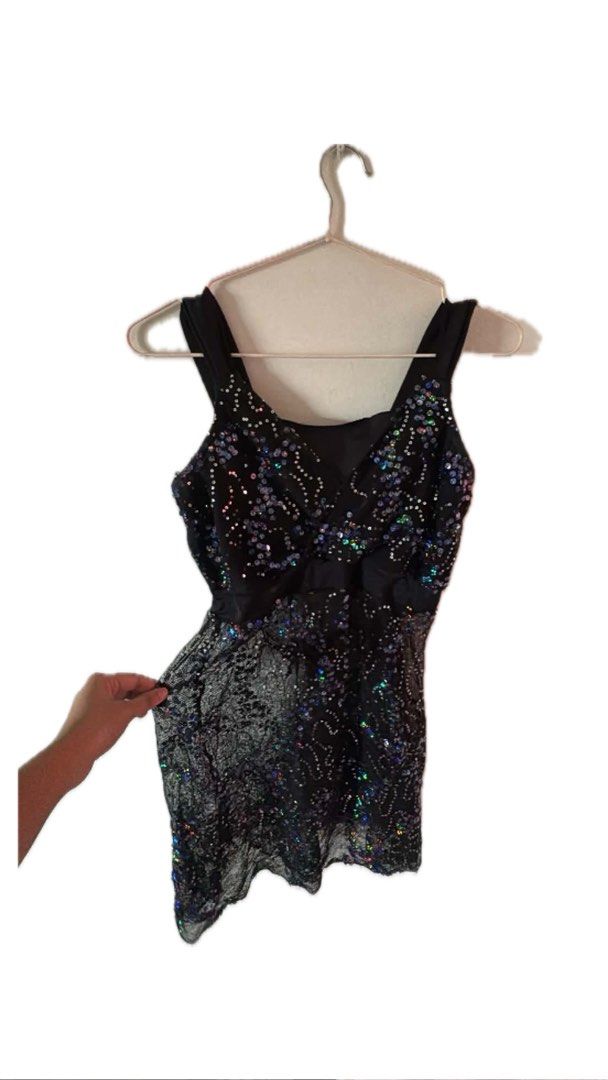 Cute 2000s Black Sequin Tank Top with Iridescent Sparkles (Category: Sleeveless) located in Manila. Submitted by yoiwons (Listing ID 1452374626, Image 2). Description: - black tank top covered in iridescent sequins. - Sheer overlay on the bottom - Ideal for parties, nights out, or any occasion. - can fit S-M ( stretchable ).