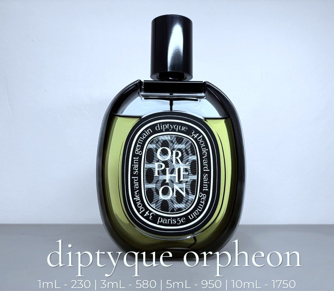 [DECANT] Diptyque Orpheon (Category: Fragrance & Deodorants) located in Caloocan City. Submitted by 2mars (Listing ID 1452328144, Image 1). Description: Diptyque Orpheon decant for sale! 1mL - 200 3mL - 580 5mL - 950 10mL - 1750 • can ship nationwide • 📍 Makati | Caloocan | Paranaque Other Diptyque scents available! Ilio | L’eau Papier | Eau Des Sens | Ofresia | Eau Rose EDT | L’eau Neroli | L’Ombre Dans Leau | Olene Fleur De Peau EDP | Tam Dao 