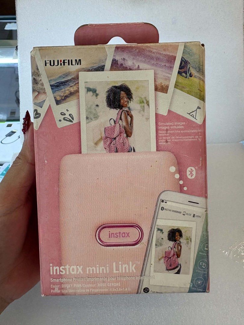 Fujifilm Instax Mini Link Smartphone Printer - Dusky Pink (Category: Printers, Scanners & Copiers) located in Manila. Submitted by graciouslygraceee (Listing ID 1452401446, Image 2). Description: - Fujifilm Instax Mini Link Printer - Color: Dusky Pink - Connects wirelessly via Bluetooth to your smartphone - Print photos directly from your phone - Ideal for creating instant keepsakes and memories - Includes original box and user guide - Printer fi