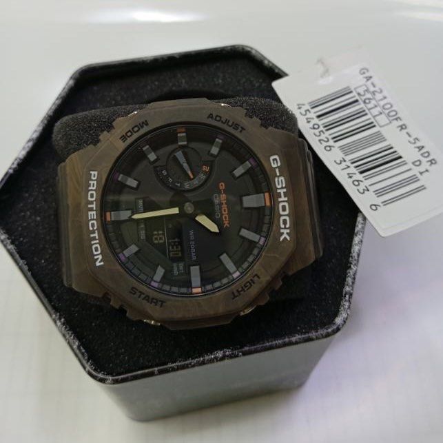 Gshock Mystic Forest GA2100FR-5A (Category: Other Sports Equipment and Supplies) located in Manila. Submitted by seikowatchfactory (Listing ID 1452443466, Image 3). Description: BNIB 10/10 Model: GA2100FR-5A Price: 5295 pesos Specifications: Carbon Core Guard Diameter: 45.4mm Height: 11.8mm Material: Resin World Time - 31 Time Zones 1/100 second stopwatch Count Down Timer 5 daily alarms Double LED Lights Full Auto-Calendar 12/24-hour time format 