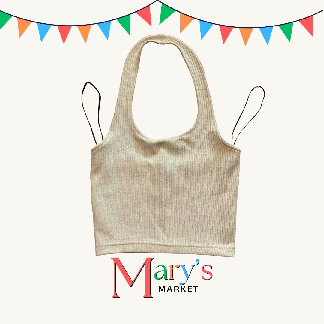 H&M DIVIDED Light beige / Cream Halter Ribbed Crop Top (Category: Sleeveless) located in Taguig. Submitted by marysmarket (Listing ID 1452500290, Image 1). Description: So easy to pair with any outfit. Great fit as well! RFS: Too many similar tops :(.