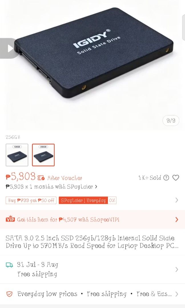 Igidy Solid State Drive 256gb (Category: Hard Disks & Thumbdrives) located in Taguig. Submitted by madeldeldel018 (Listing ID 1452392401, Image 3). Description: Brand New Mystery Sack Items.