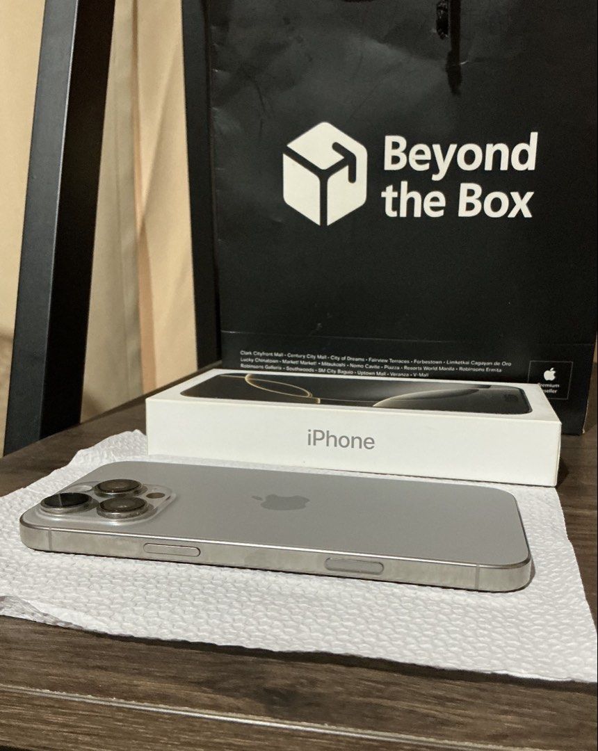 Iphone 16 Pro Max 512 GB Natural Titanium (Category: iPhone 16 Series) located in Muntinlupa City. Submitted by mcl79 (Listing ID 1445704610, Image 1). Description: iPhone 16 Pro Max 512GB (Factory Unlocked) Natural Titanium No defects Personal Use First owner Brandnew price ₱107,990 Purchased from Beyond the Box, Robinsons Galleria last March 2025 Complete with original receipt, original cord, adapter, and box Battery cycle count: 959 (Sep 25, 2
