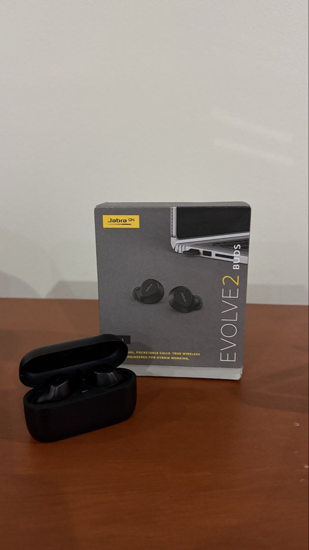 Jabra Evolve2 Buds True Wireless Earbuds (Category: Earphones) located in Manila. Submitted by henryyap1002 (Listing ID 1452472318, Image 2). Description: - Jabra Evolve2 Buds: True wireless earbuds - Perfect for hybrid working - Professional and clear calls on the go - Includes charging case - Color: Black.