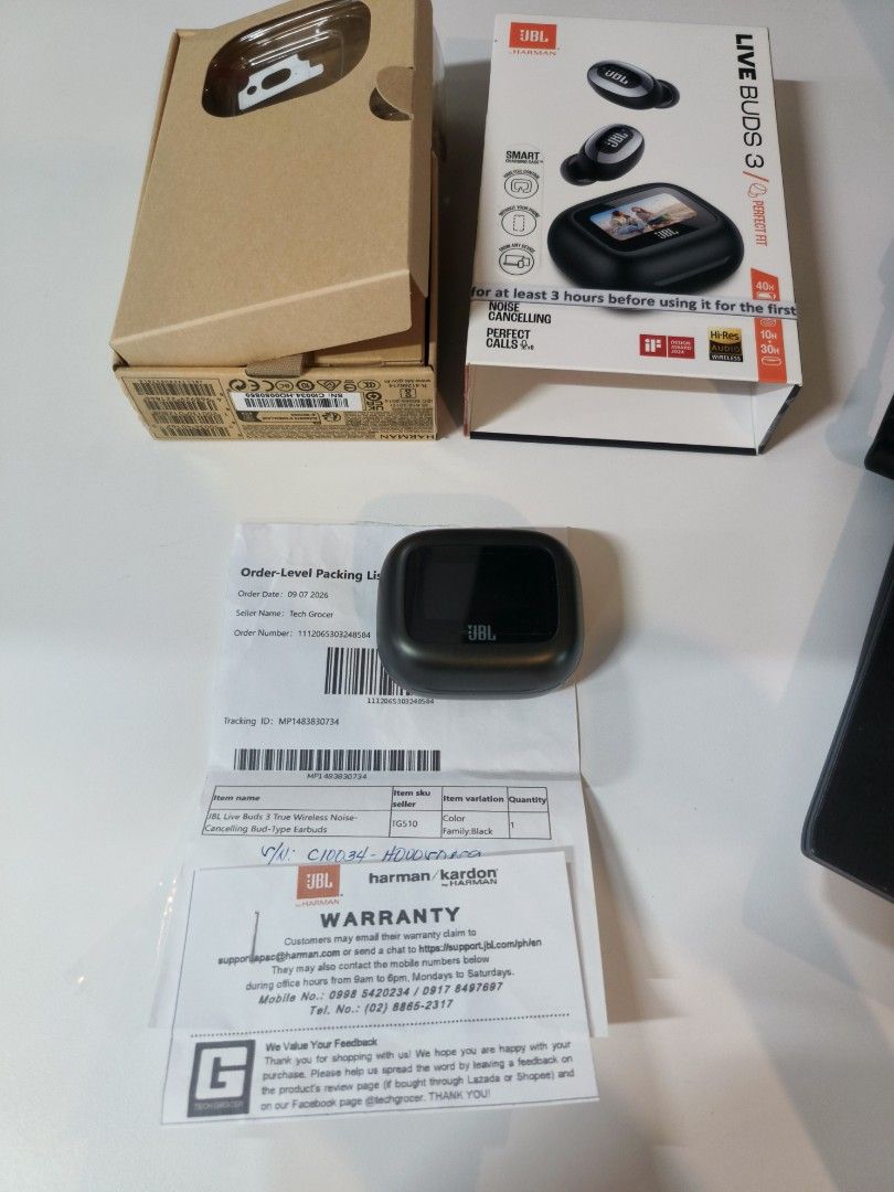 JBL Live Buds 3 (Category: Earphones) located in Quezon City. Submitted by tennyaldo (Listing ID 1452503226, Image 3). Description: negotiable - bought july 2026 with 1 year warranty - Includes warranty and original packaging meetup gma mrt ir trinoma (wed to friday) delivery (buyer shoulder fee) (wed to friday).