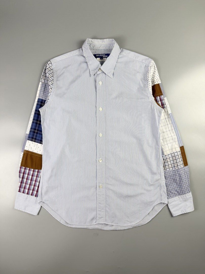 Junya Watanabe - AD2017 - Patchwork Stripe Shirt (Category: Formal Shirts) located in Pasig City. Submitted by on_the_trend (Listing ID 1452380056, Image 1). Description: Tagged size: XS Condition: 9/10 Material: 100% Cotton Made in: Japan Measurement: Width: 18.5 inches Shoulder: 15.5 inches Length: 26.5” (Front) / 27.5” (Back) Sleeve length: 23.5 inches.