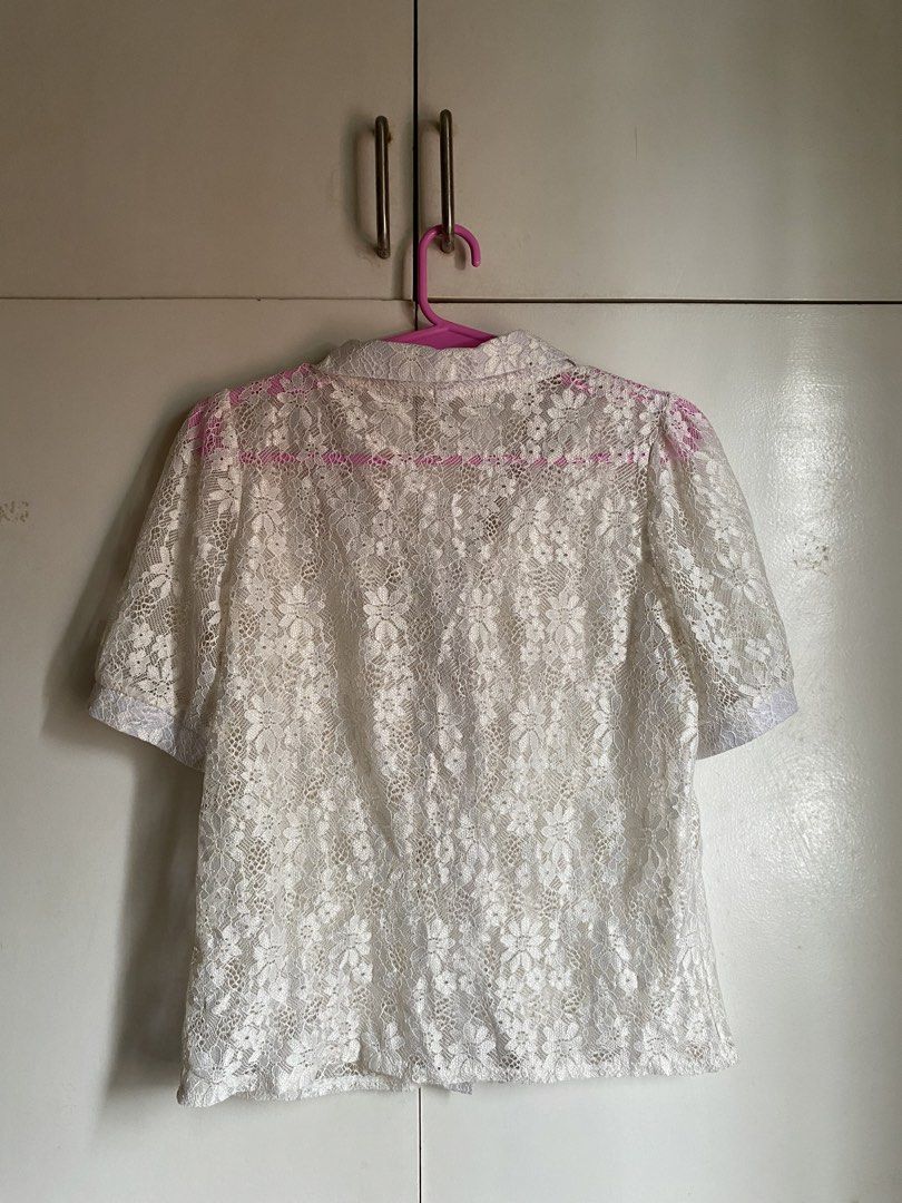 Lace cottage core alt coquette whimsical blouse (Category: Blouses) located in Quezon City. Submitted by hojicha.cat (Listing ID 1452370569, Image 2). Description: Good for layering or coverup on beach. ✅Lalamove and Grab only booked by buyer on the same day. ❌No J&T and LBC booking.