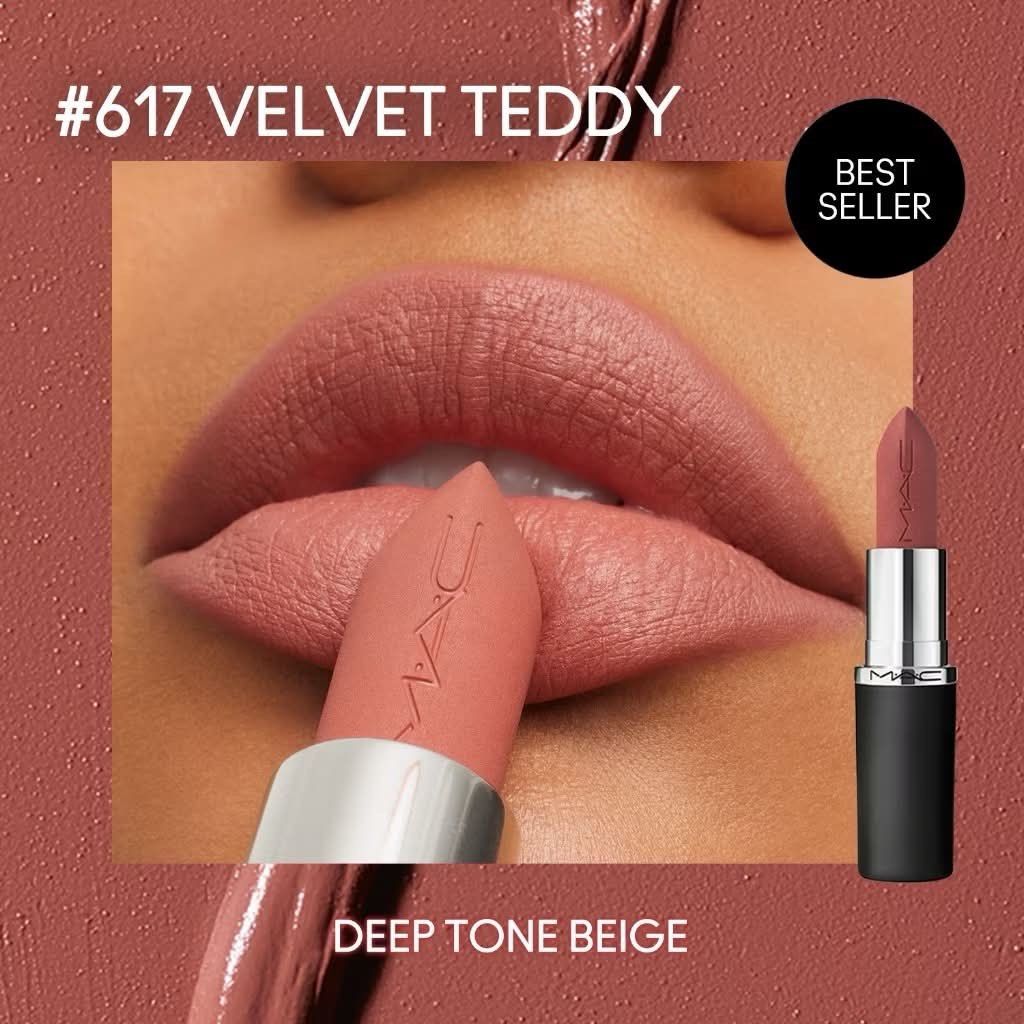 MAC cosmetics Lipstick #617 Velvet Teddy (Category: Makeup) located in Makati City. Submitted by gmkhl (Listing ID 1452357021, Image 1). Description: - MAC cosmetics Lipstick - Shade: #617 Velvet Teddy - Color: Deep tone beige - Finish: Matte - Popular best-seller - Great everyday shade - Selling in box, swatched once - Guaranteed authentic.