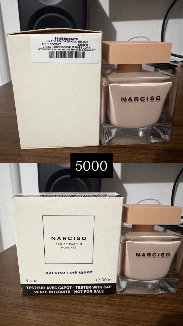 Narciso Rodriguez Eau de Parfum Poudree Tester 90ml (Category: Fragrance & Deodorants) located in Pasig City. Submitted by chingketeesph (Listing ID 1452374577, Image 1). Description: - Narciso Rodriguez Eau de Parfum Poudree Tester - Size: 90ml - Includes cap - Expiry Date: July 2027 - Price: PHP 5,000.