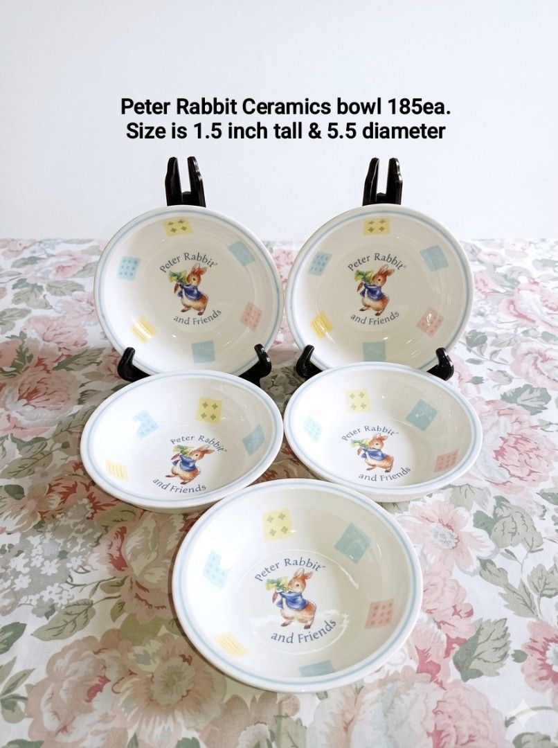 Peter Rabbit Bowls (Category: Dinnerware & Cutlery) located in Binan City. Submitted by mayjhe (Listing ID 1452446918, Image 1). Description: 💛 For Sale 💛 🌸 Peter Rabbit 🍀 Ceramics Bowl 📍 Condition: Good 💰 Price is ₱ 185.00 each 👉 Other details posted 🇵🇭 Location Biñan Laguna 🛵 Courier J& T and Lalamove 📋 Shipping by schedule 📍 NO COD & COP 📌 All items are carefully packed and labeled with Fragile stickers for breakable goods. Howeve