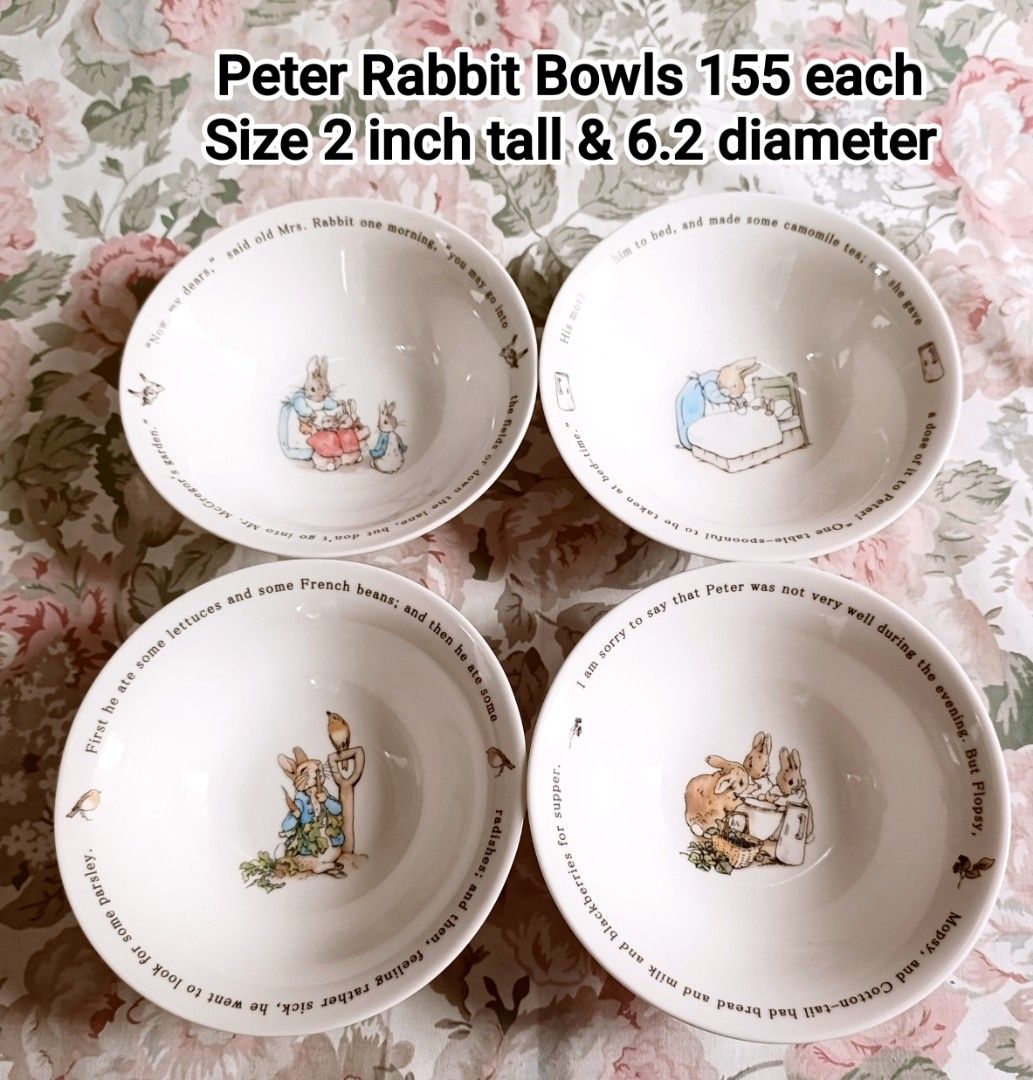 Peter Rabbit Bowls (Category: Dinnerware & Cutlery) located in Binan City. Submitted by mayjhe (Listing ID 1452447799, Image 1). Description: 💛 For Sale 💛 🌸 Peter Rabbit 🍀 Ceramics Bowl 📍 Condition: Good 💰 Price is ₱ 155.00 each 👉 Other details posted 🇵🇭 Location Biñan Laguna 🛵 Courier J& T and Lalamove 📋 Shipping by schedule 📍 NO COD & COP 📌 All items are carefully packed and labeled with Fragile stickers for breakable goods. Howeve