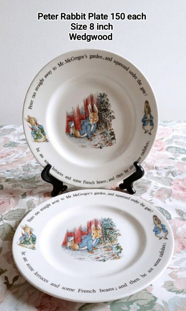 Peter Rabbit Wedgewood Plates (Category: Dinnerware & Cutlery) located in Binan City. Submitted by mayjhe (Listing ID 1452448641, Image 1). Description: 💛 For Sale 💛 🌸 Peter Rabbit 🍀 Ceramics Plates 📍 Condition: sign of used 💰 Price is ₱ 150.00each 👉 Other details posted 🇵🇭 Location Biñan Laguna 🛵 Courier J& T and Lalamove 📋 Shipping by schedule 📍 NO COD & COP 📌 All items are carefully packed and labeled with Fragile stickers for bre