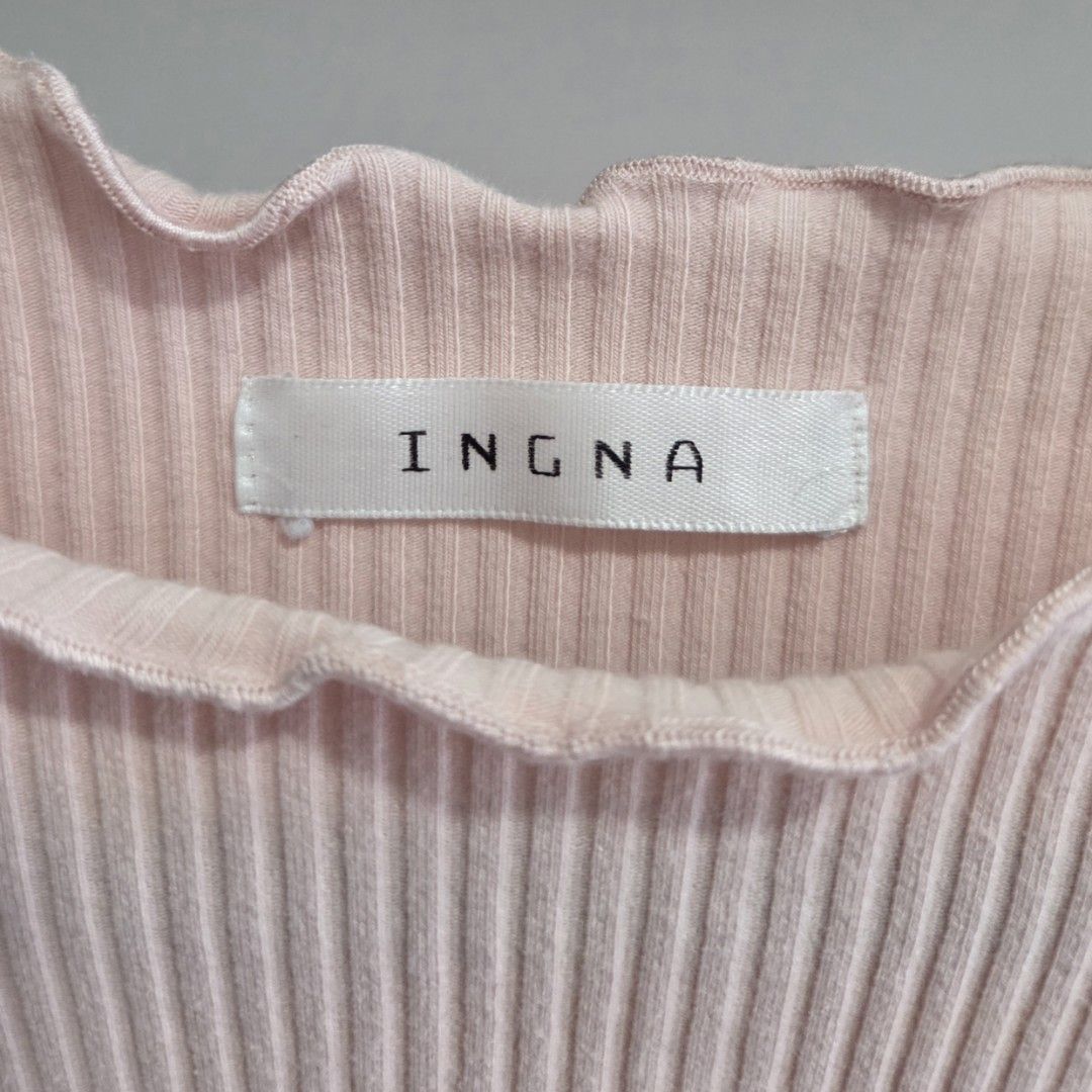 Pink Ribbed Fitted Lettuce-Hem Shirt (Category: Blouses) located in Manila. Submitted by weirdlysa (Listing ID 1452375812, Image 3). Description: - ribbed fitted shirt - cute baby pink color - best fits women's size S-M - stretchy material, with body-hugging fit - lettuce hem on neckline and sleeves.