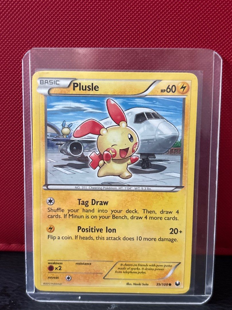 Plusle card (Category: Raw Cards) located in Singapore. Submitted by soapie13 (Listing ID 1452470185, Image 1). Description: - Plusle Pokemon Card - Basic Card - Card Number: 39/108 - Attacks: Tag Draw, Positive Ion - Ideal for collectors and players.