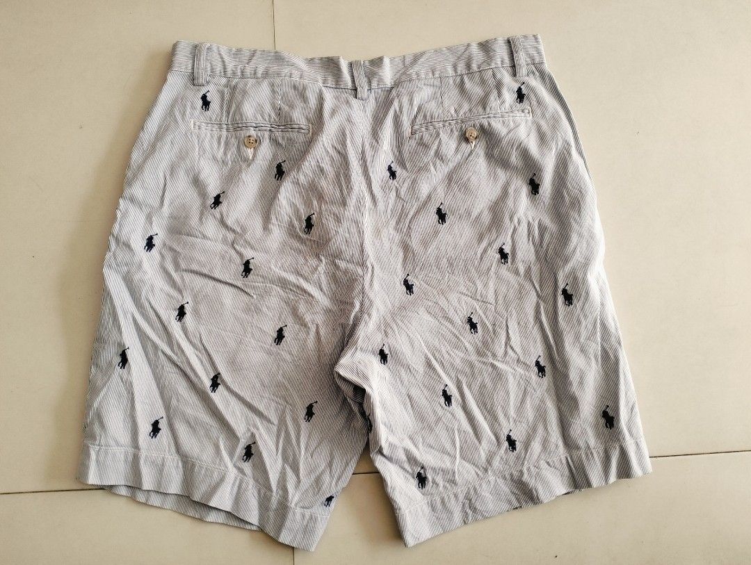 Polo Ralph Lauren Short (Category: Shorts) located in San Carlos City. Submitted by guioverlua72920 (Listing ID 1452436186, Image 2). Description: Polo Ralph Lauren blue and white pinstripe classic fit shorts an all-over embroidered pony Size 34 W34 L19 Excellent condition Need wash No issue ₱550+sf location San Carlos city Negros Occidental.