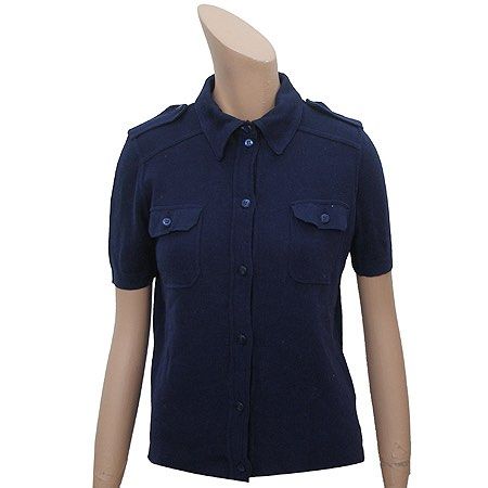 Prada - Navy Blue Pocket Knit Utility Shirt (Category: Blouses) located in Cavite. Submitted by commoncourtesy (Listing ID 1449765736, Image 1). Description: Authentic Size 38 Brandnew with tags Length: 20 inches Width: 18 inches (stretchable siya) Shoulder to shoulder:15 inches Pit to pit: 18.5 inches Armhole: 4 inches Sleeve Length: 8 inches.