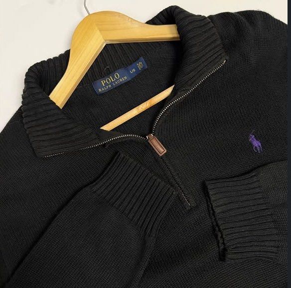 RL Black qzip Purple pony (Category: Luxury Apparel) located in Bacoor. Submitted by bootsknocker (Listing ID 1452479283, Image 2). Description: RL knitted quarter zip Size: Large Width: 23 Length: 28 Condition: 10/10 AUTHENTIC✅.