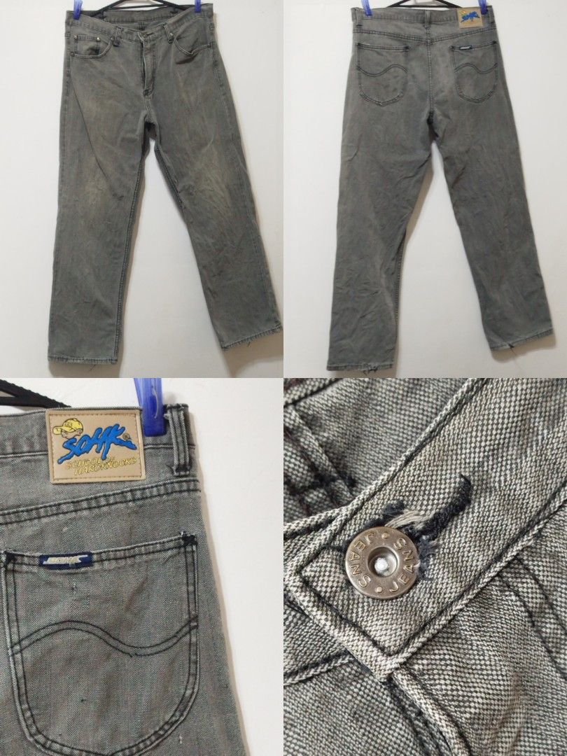 SOHK Jeans Grey Denim Pants (Category: Jeans) located in Manila. Submitted by luckyfire-b12a (Listing ID 1452403008, Image 1). Description: - SOHK ( SCHOOL OF HARDKNOCKS) grey denim jeans - Classic straight leg fit - Minor marks and wear on fabric - Frayed and damaged hems - Button fly closure - Ideal for casual wear dimes : 17.8W / 41 L 35-36 fit size trash condition good for psg issue ( see pics ).