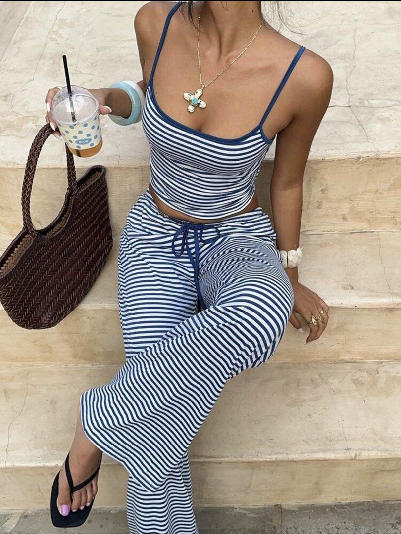 Striped Cami Top & Drawstring Wide-Leg Pants Set (Category: Sets or Coordinates) located in Pasay City. Submitted by fromtheashes (Listing ID 1452494453, Image 3). Description: .
