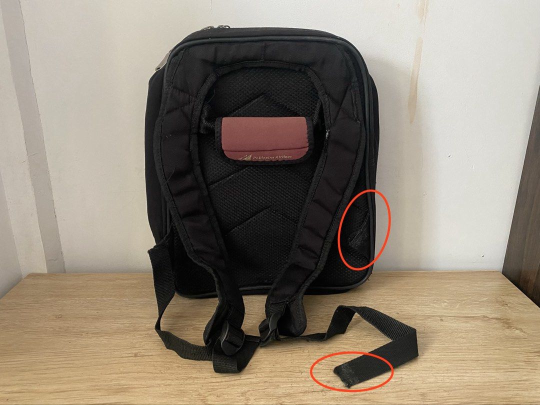 Voyager Black Backpack (Category: Backpacks) located in General Trias. Submitted by cheymd (Listing ID 1452431217, Image 3). Description: Black Voyager backpack From Philippine Airlines Zippers still work Main issue: One strap is broken, but repairable.